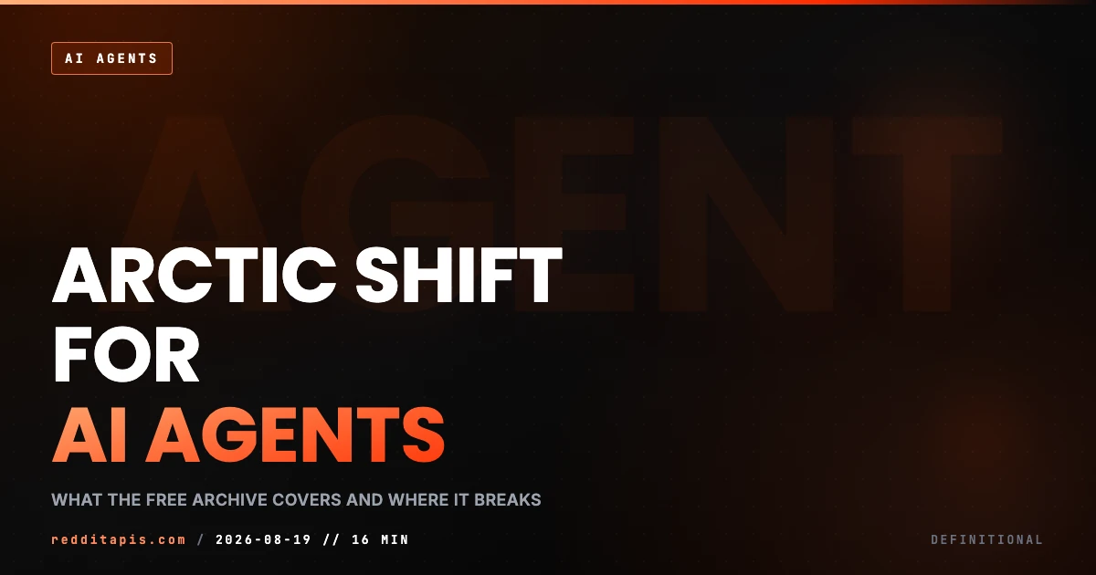 Independent third-party guide to why a Reddit AI agent needs live data, not just a free archive like Arctic Shift, covering agent tool calls and write access
